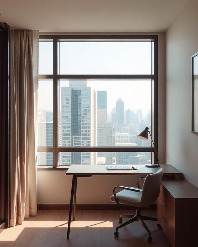 Corporate long-stay apartment with desk and city view
